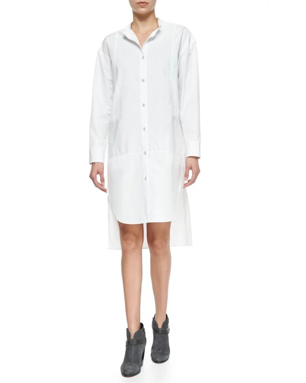 Rag & Bone Women's White Button-Down Long Sleeve High-Low Shirt Dress Size XS